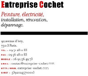 Entreprise Cochet Electricité Peinture  Paris