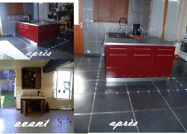 Création totale de votre espace cuisine le +<br />
éclairage au sol autonome consomation energie = 0